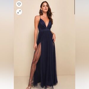 Lulus Tulle Navy Backless Dress